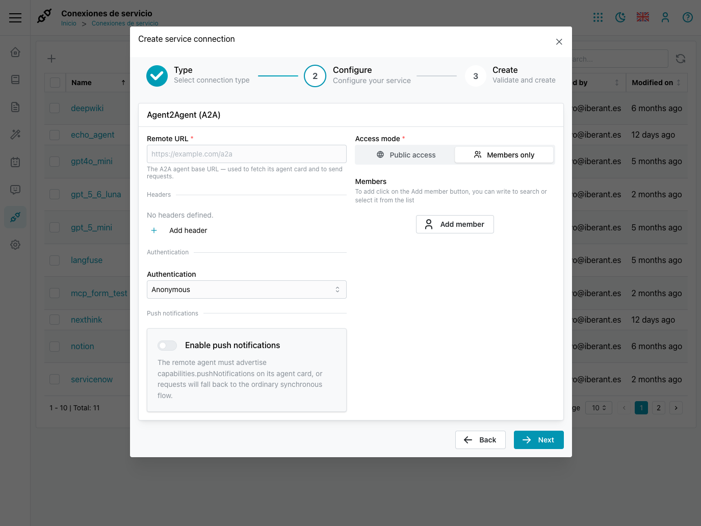 Claybridge Studio form to create an Agent2Agent (A2A) remote agent connection